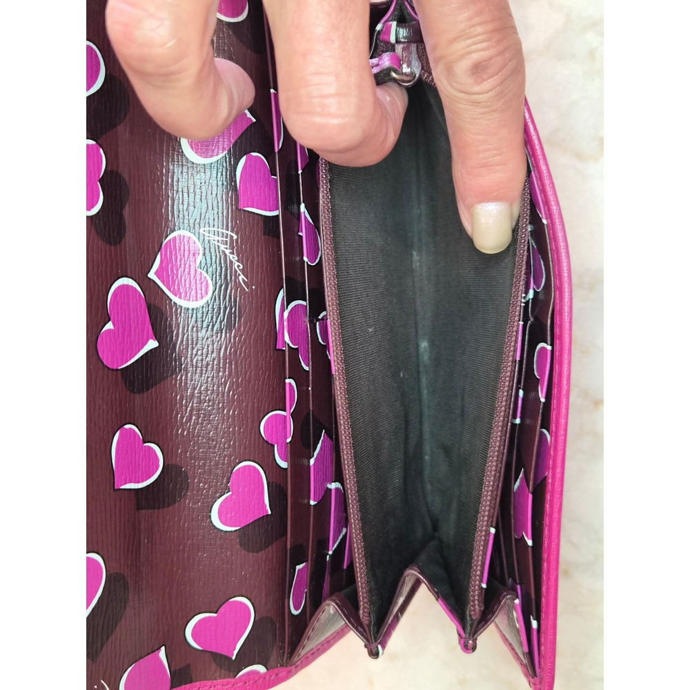 AUTHENTIC GUCCI 251861 Lovely Heart Pink Guccissima Leather Long Wallet - Picture 12 of 14